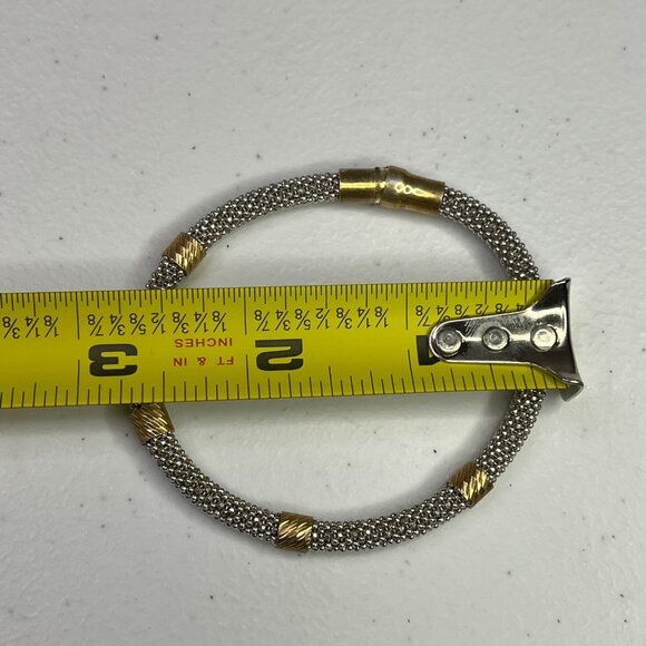 Sterling Silver & Gold-Tone Mesh Bracelet With Twist Accents 925 Italy - Picture 8 of 9